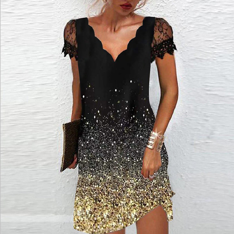 "Élégante robe Amara scintillante d'été, avec dentelle et coupe chic, pour occasions spéciales, disponible en couleurs variée