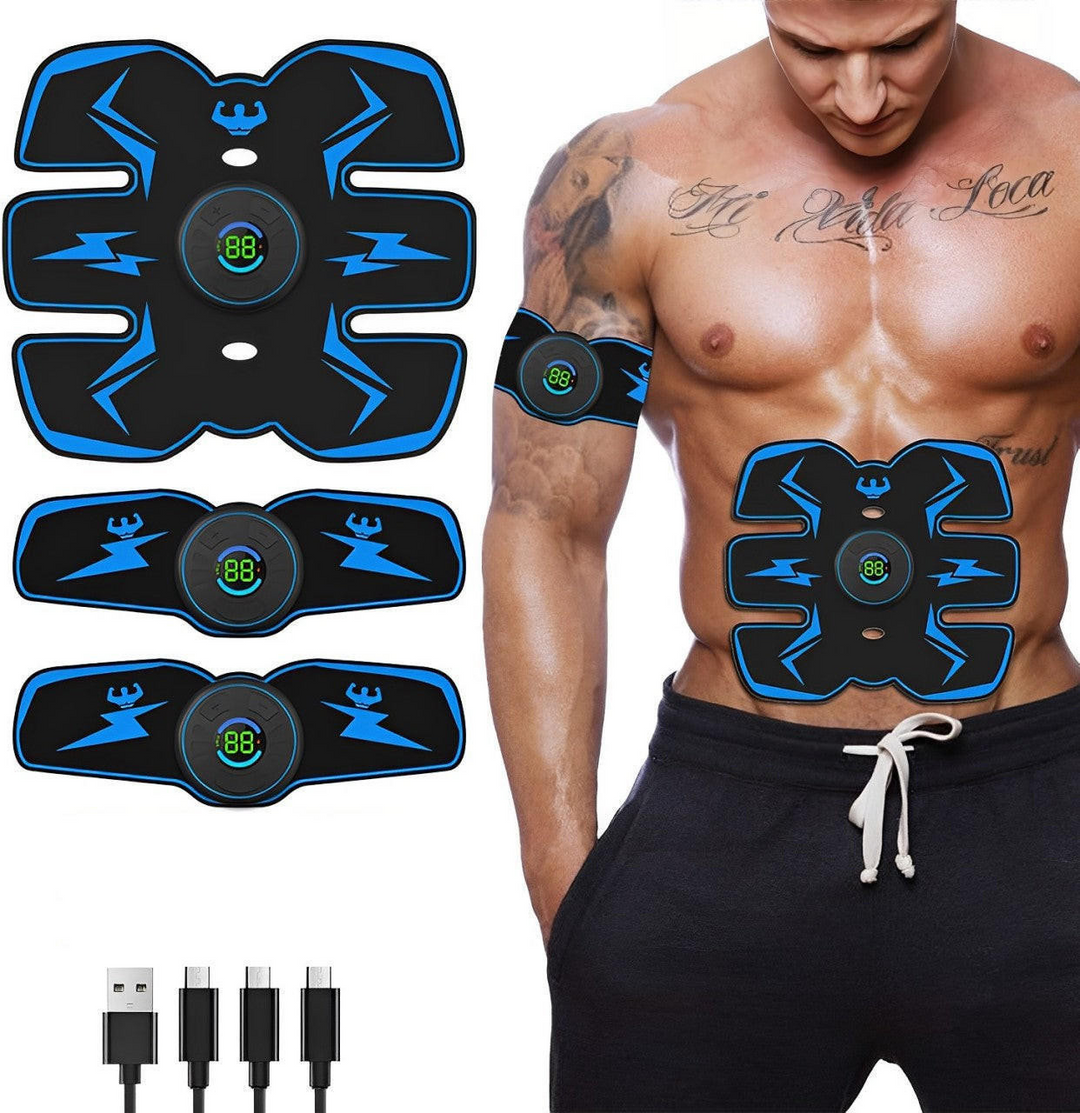 "EMS Electrostimulateur musculaire pour tonification, couleur bleu et orange, portable et facile à utiliser, 10 niveaux"