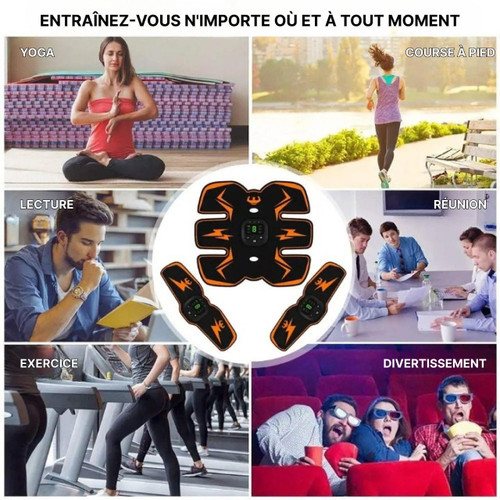 "EMS Electrostimulateur musculaire pour tonification, couleur bleu et orange, portable et facile à utiliser, 10 niveaux"