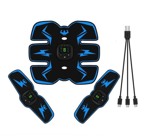 "EMS Electrostimulateur musculaire pour tonification, couleur bleu et orange, portable et facile à utiliser, 10 niveaux"