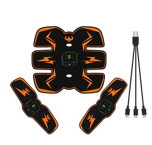 "EMS Electrostimulateur musculaire pour tonification, couleur bleu et orange, portable et facile à utiliser, 10 niveaux"