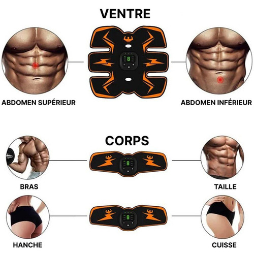 "EMS Electrostimulateur musculaire pour tonification, couleur bleu et orange, portable et facile à utiliser, 10 niveaux"