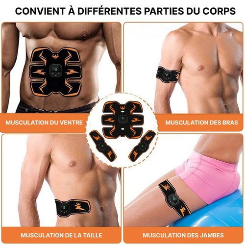 "EMS Electrostimulateur musculaire pour tonification, couleur bleu et orange, portable et facile à utiliser, 10 niveaux"