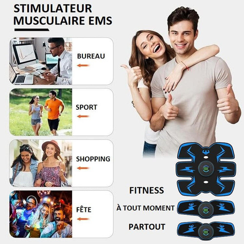 "EMS Electrostimulateur musculaire pour tonification, couleur bleu et orange, portable et facile à utiliser, 10 niveaux"