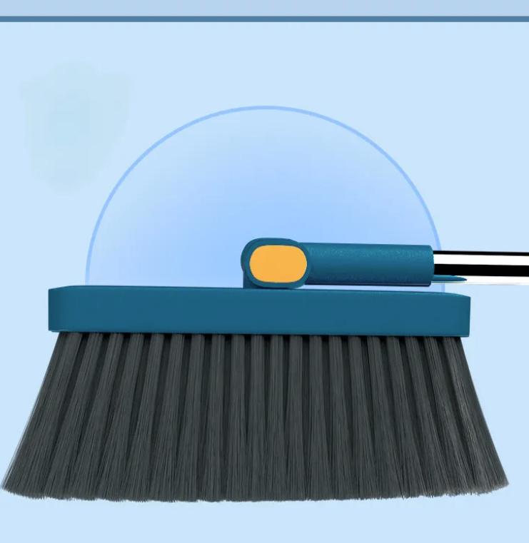 Ensemble balai et pelle à dents, tête rotative 180°, design ergonomique, nettoyage efficace des coins sous les meubles.