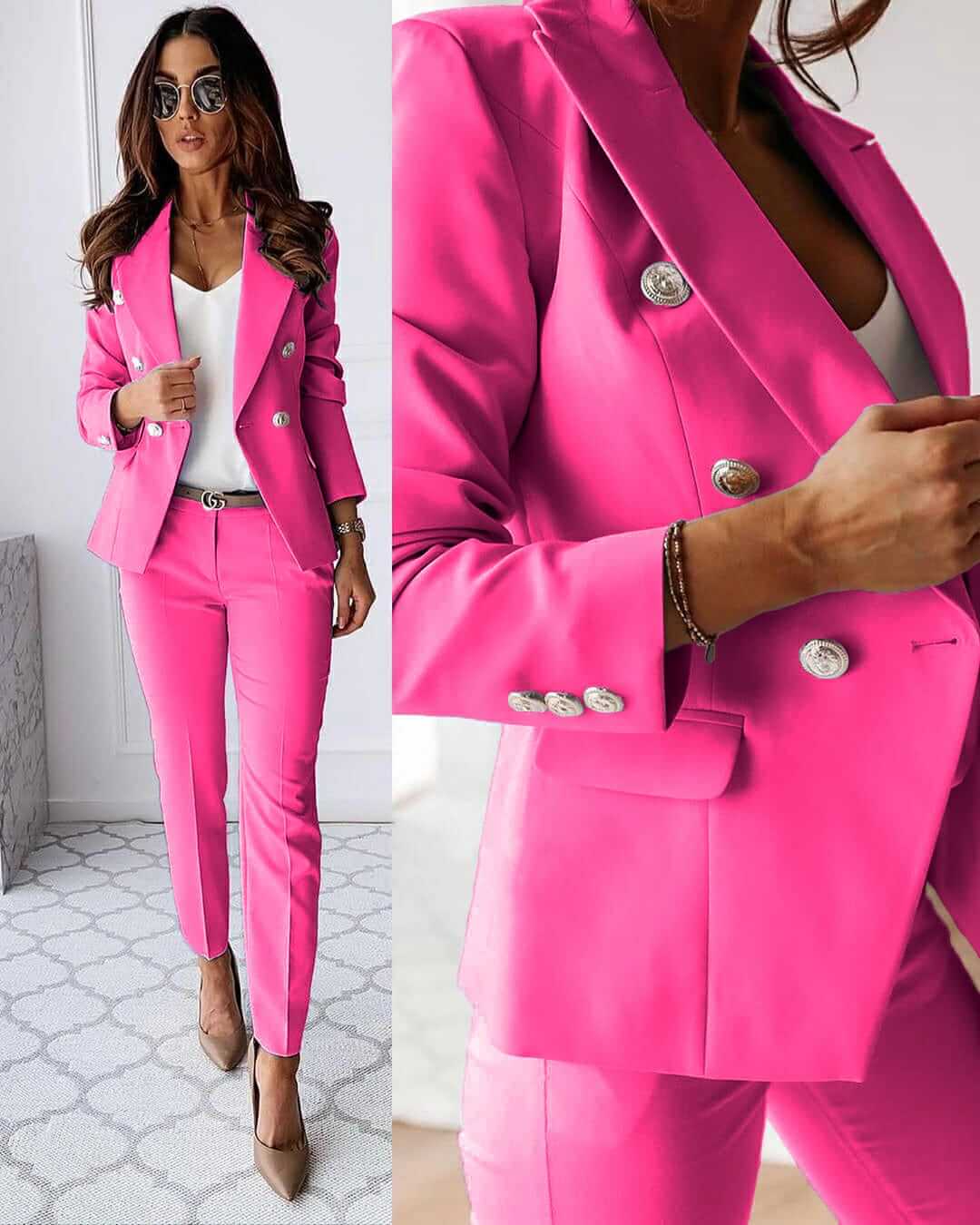 Ensemble blazer jupe/pantalon élégant. Coupe flatteuse, look chic et professionnel. Tailles S-2XL.