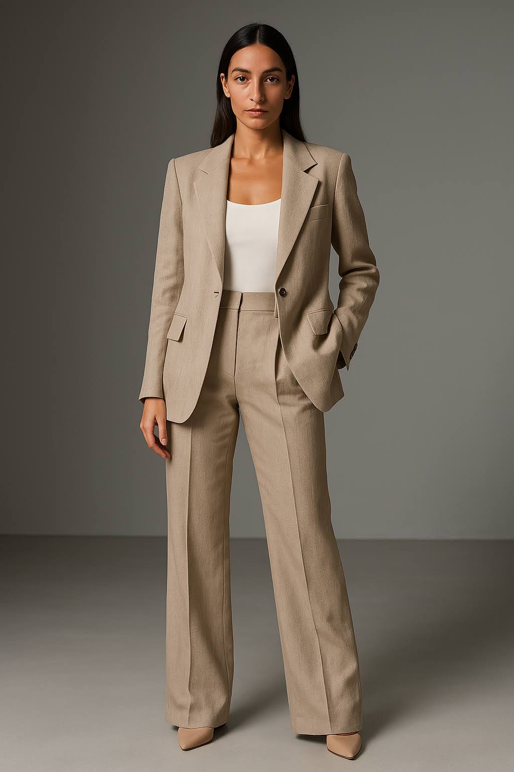 Ensemble femme blazer & pantalon, style tailleur professionnel. Idéal pour bureau ou événements, look chic et moderne.