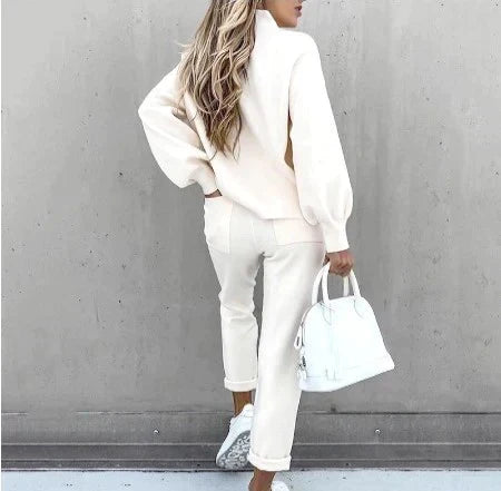 Ensemble café Anne-Sophie femme, deux pièces. Haut et pantalon fluide, mode féminine, style décontracté chic.
