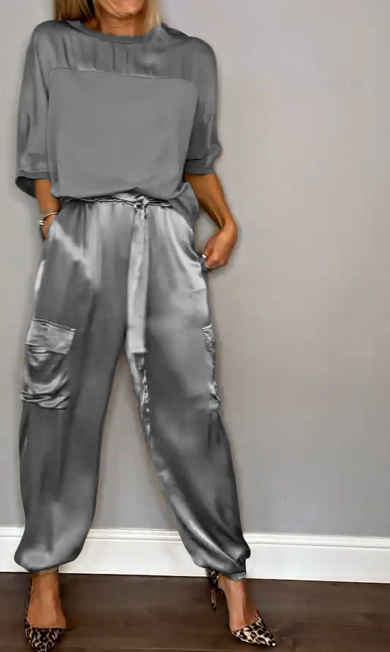 Ensemble femme élégant, deux pièces coordonné, tenue chic pour mode féminine et confort.