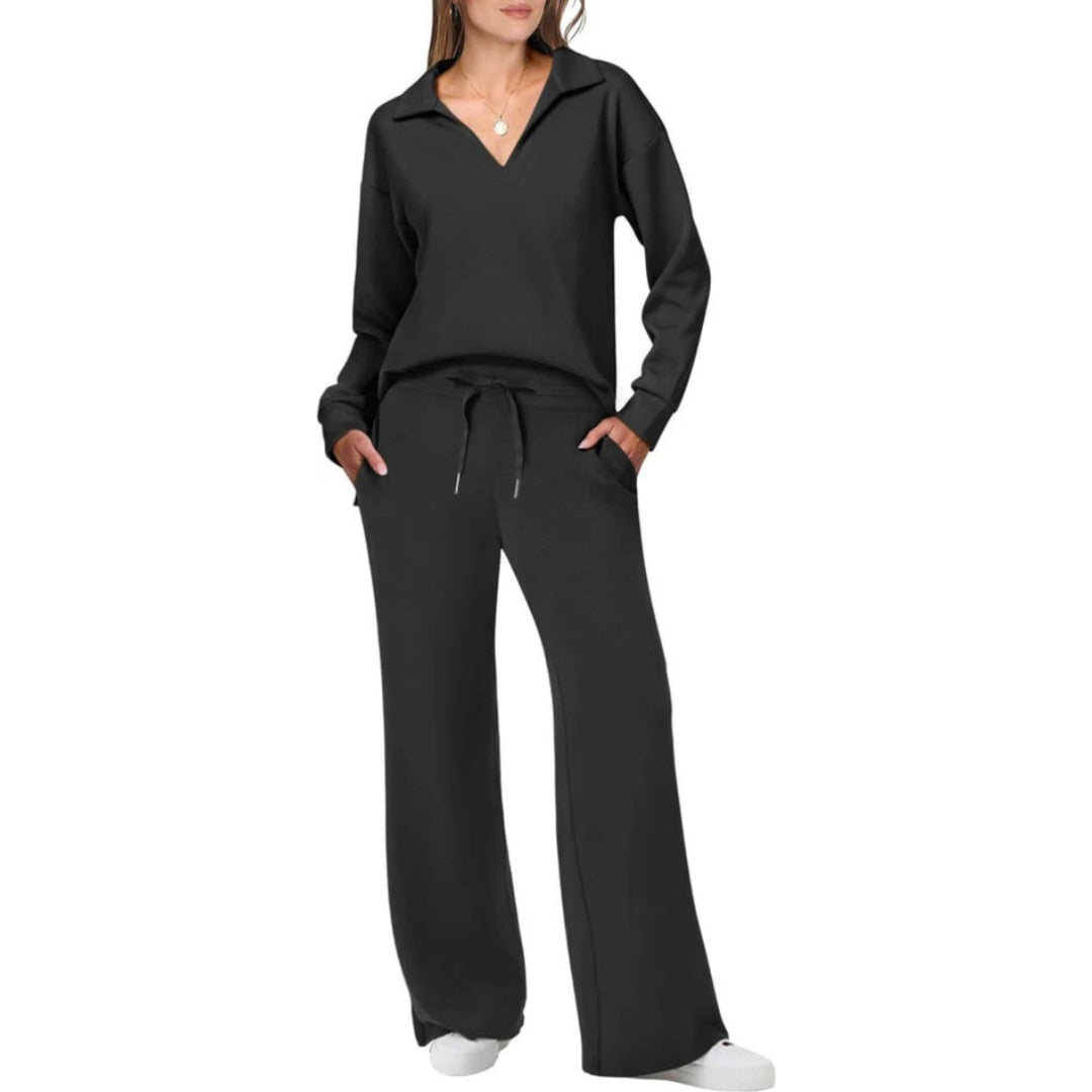 Pantalon confortable de l'ensemble femme décontracté, parfait pour le loungewear chic et les loisirs modernes.
