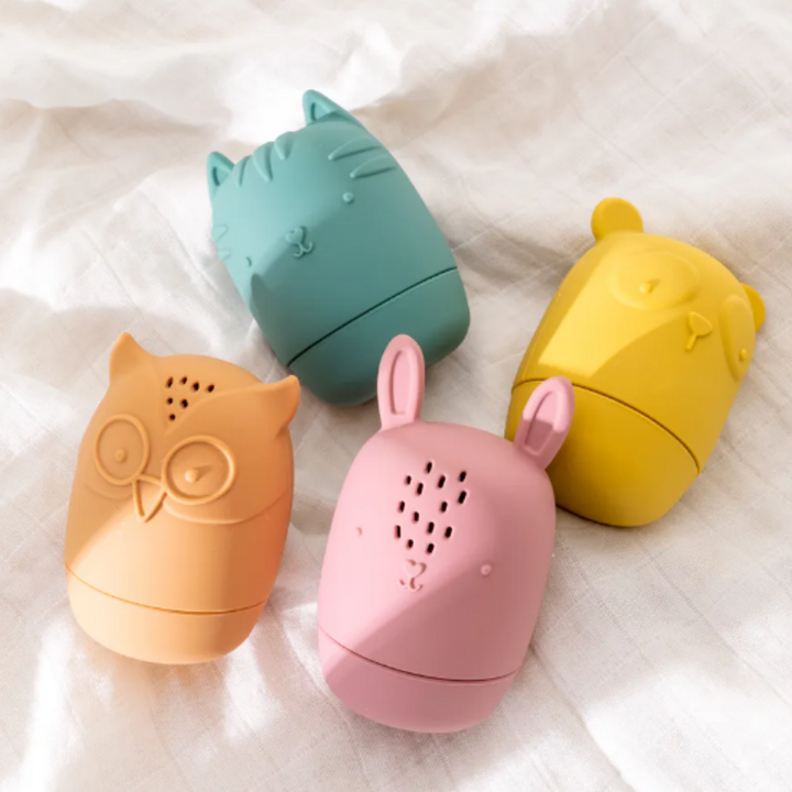 "Ensemble de 4 jouets de bain animaux flottants colorés en silicone, design anti-moisissure, sûr pour bébés"