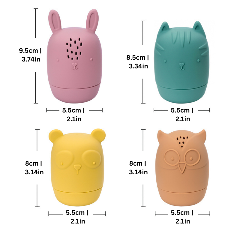 "Ensemble de 4 jouets de bain animaux flottants colorés en silicone, design anti-moisissure, sûr pour bébés"
