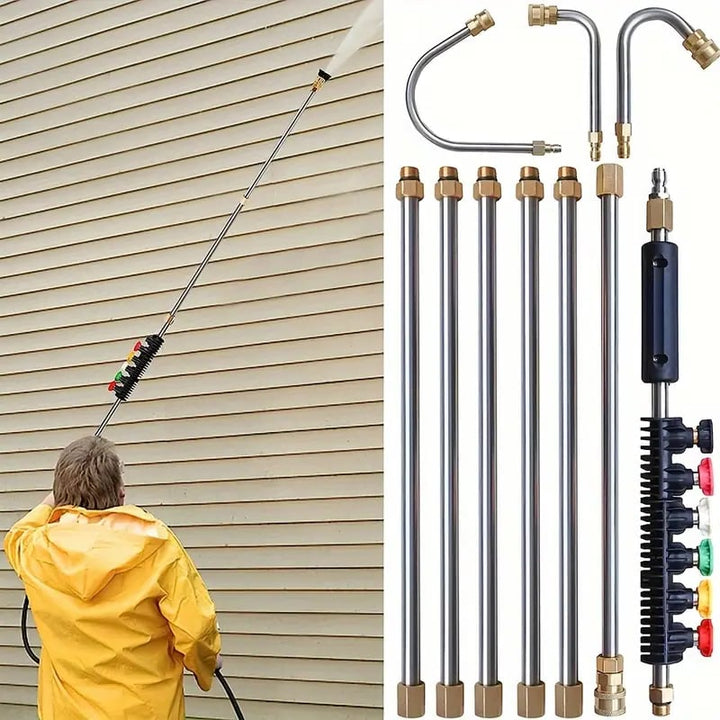 "Ensemble de lances télescopiques 4000 psi pour nettoyage haute pression, idéal surfaces élevées, robuste et extensible."