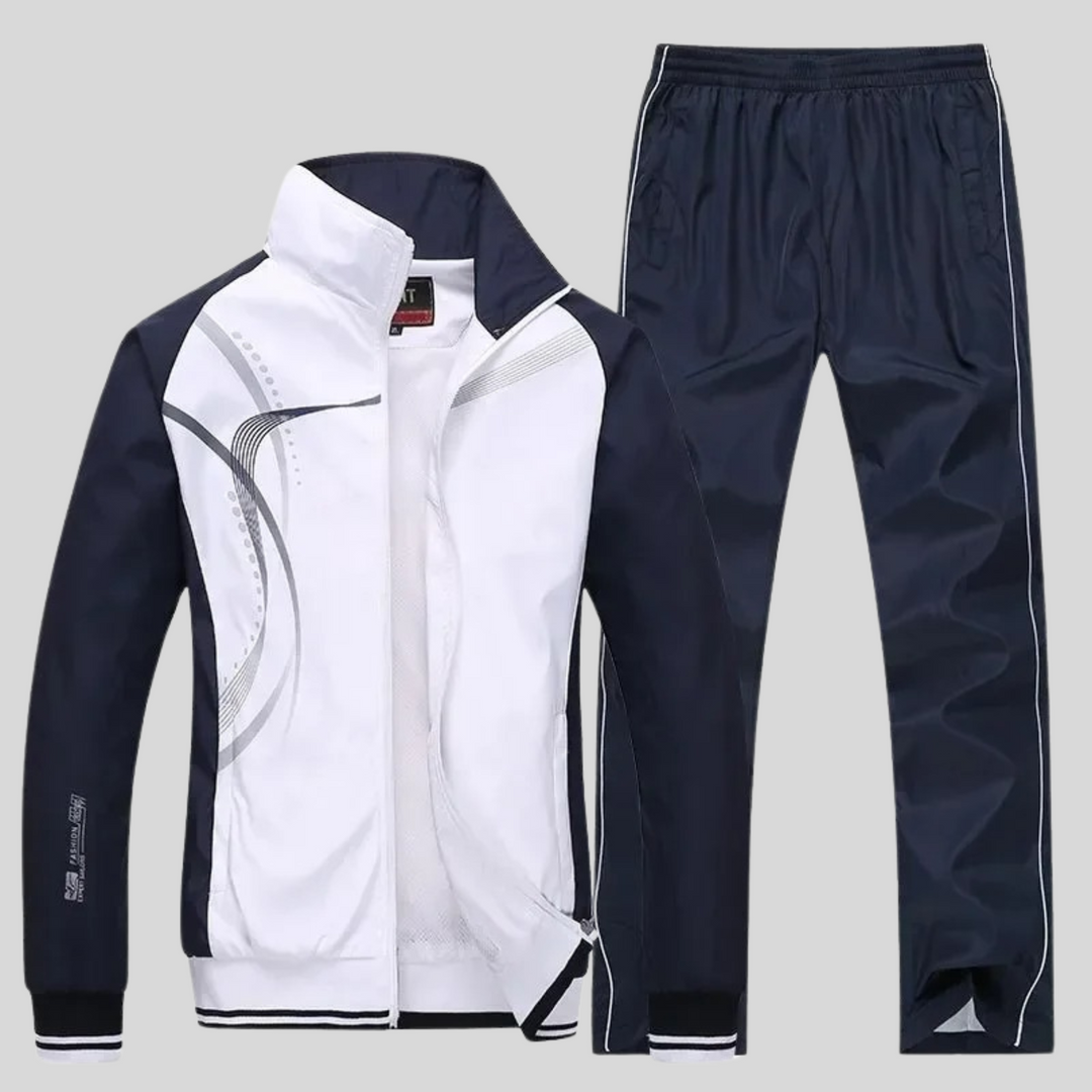 Ensemble de sport homme confortable. Survêtement athleisure complet pour jogging, fitness ou tenue décontractée. Style polyvalent.