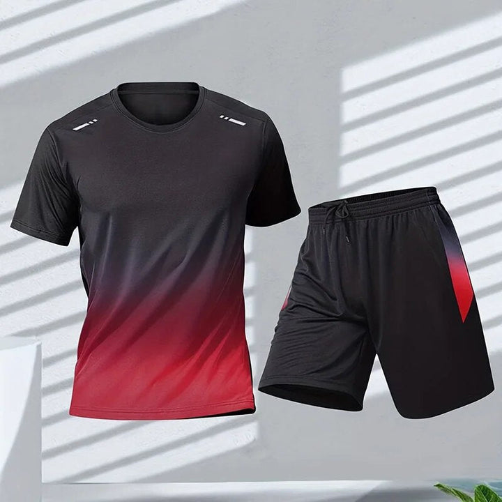 Ensemble de sport homme deux pièces respirant, t-shirt et short, idéal fitness & entraînement été. Confort décontracté.