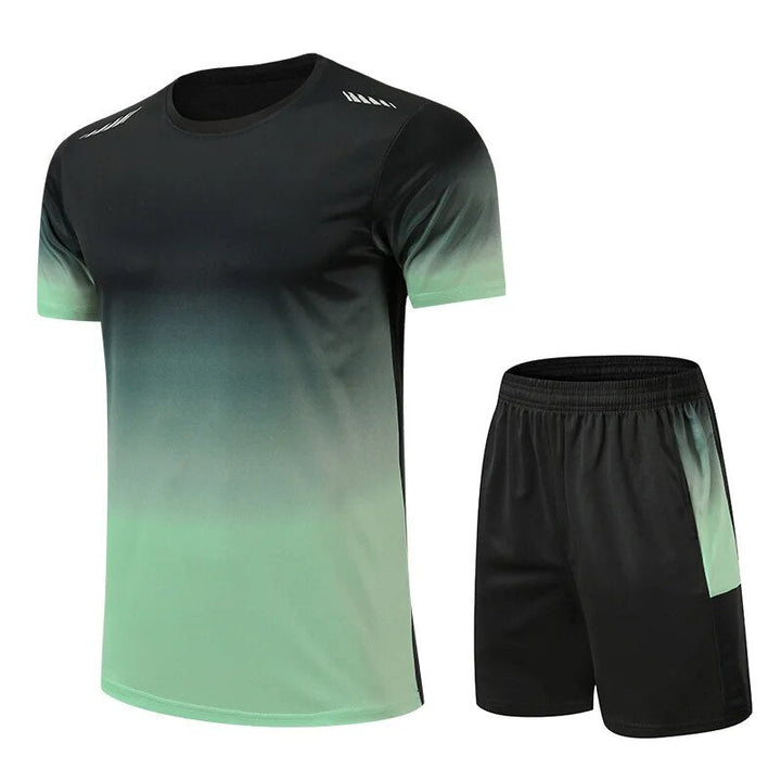 Ensemble sport homme décontracté t-shirt et short. Tenue fitness estivale performance et style, respirant.