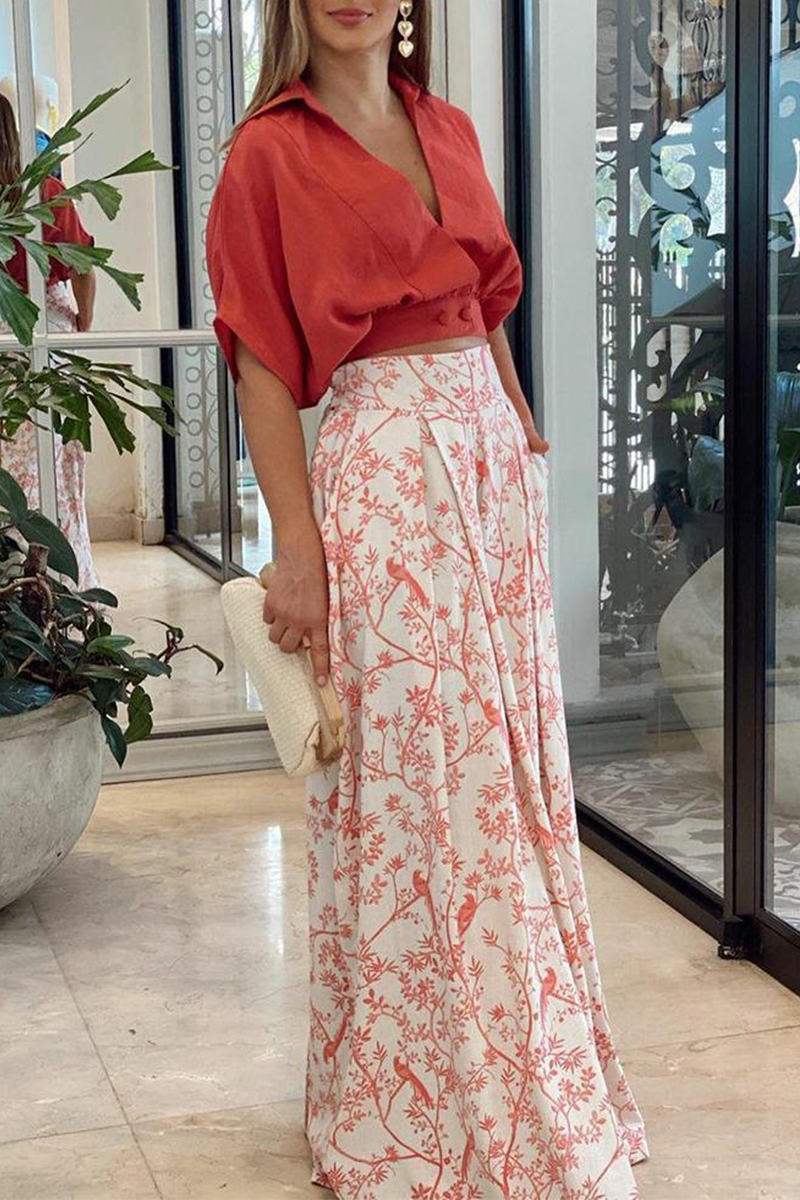 "Ensemble deux pièces femme en satin, crop top manches longues, pantalon palazzo, coloris Mandarine, look raffiné et conforta