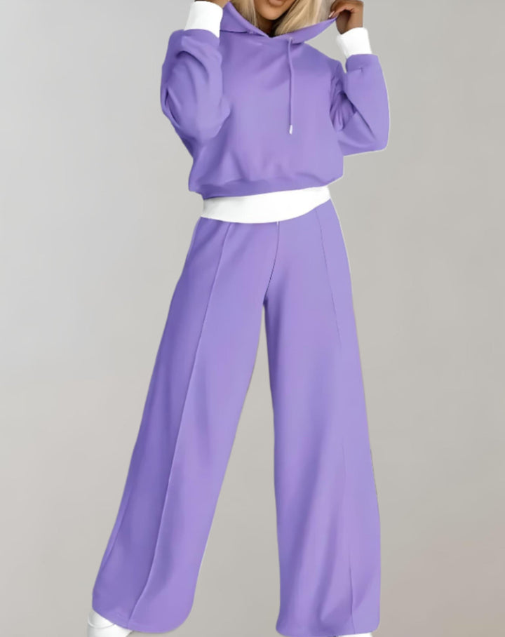 Ensemble deux pièces femme : pull & pantalon large. Style décontracté chic, confortable et élégant.