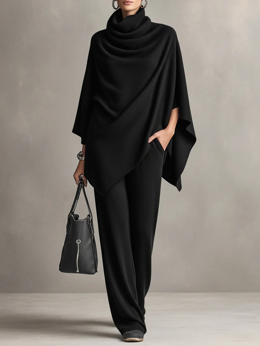 Ensemble femme chic deux pièces drapé, pantalon large, idéal mode et confort.