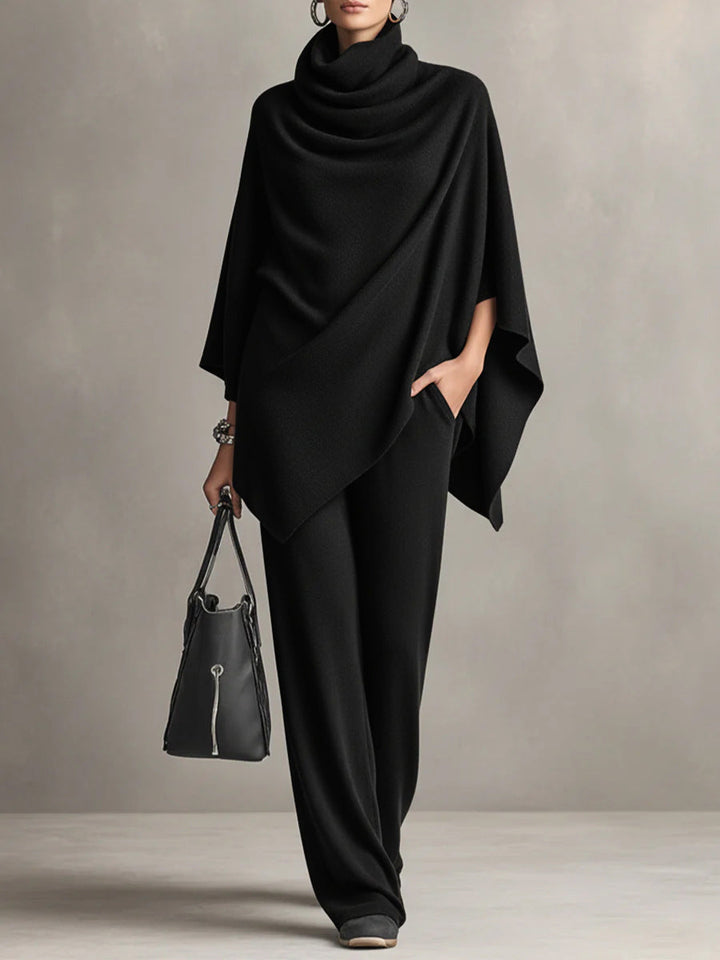 Ensemble femme chic deux pièces drapé, pantalon large, idéal mode et confort.