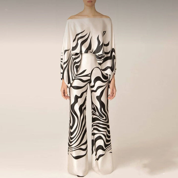 Ensemble femme élégant pantalon large, deux pièces moderne, idéal tenue chic et confortable.