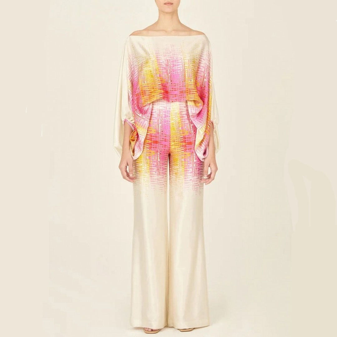 Co-ord set femme moderne, ensemble deux pièces pantalon large et top assorti, tendance mode et confort.