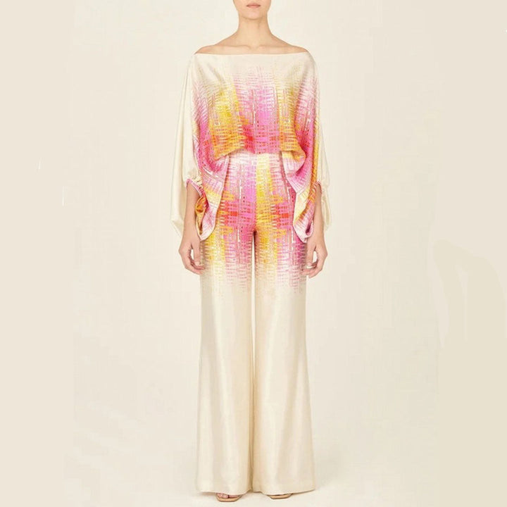 Co-ord set femme moderne, ensemble deux pièces pantalon large et top assorti, tendance mode et confort.