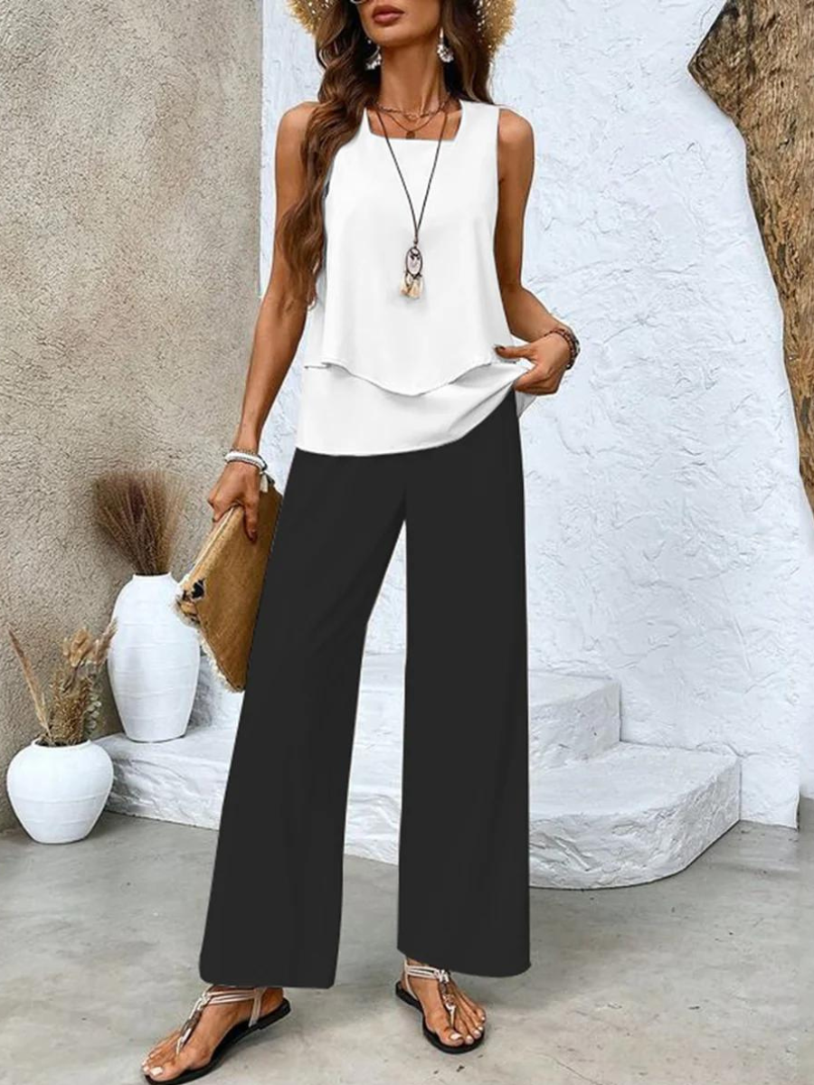 Ensemble floral femme chic, haut à imprimé floral, pantalon flatteur élégant et confortable, idéal pour soirées décontractées