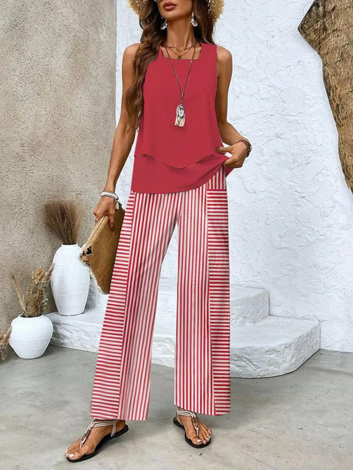 Ensemble floral printemps-été femme, chic et confortable, parfait pour diverses occasions décontractées.