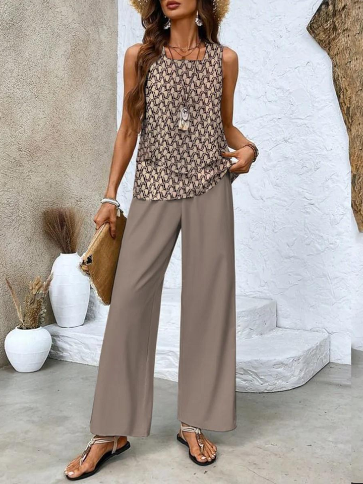Ensemble floral élégant femme, deux pièces confortable, mode printemps-été chic et polyvalente pour elle.