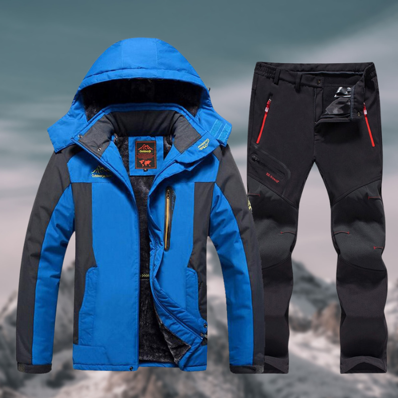 Ensemble de randonnée homme, veste et pantalon chaud, imperméable et coupe-vent pour l'hiver.