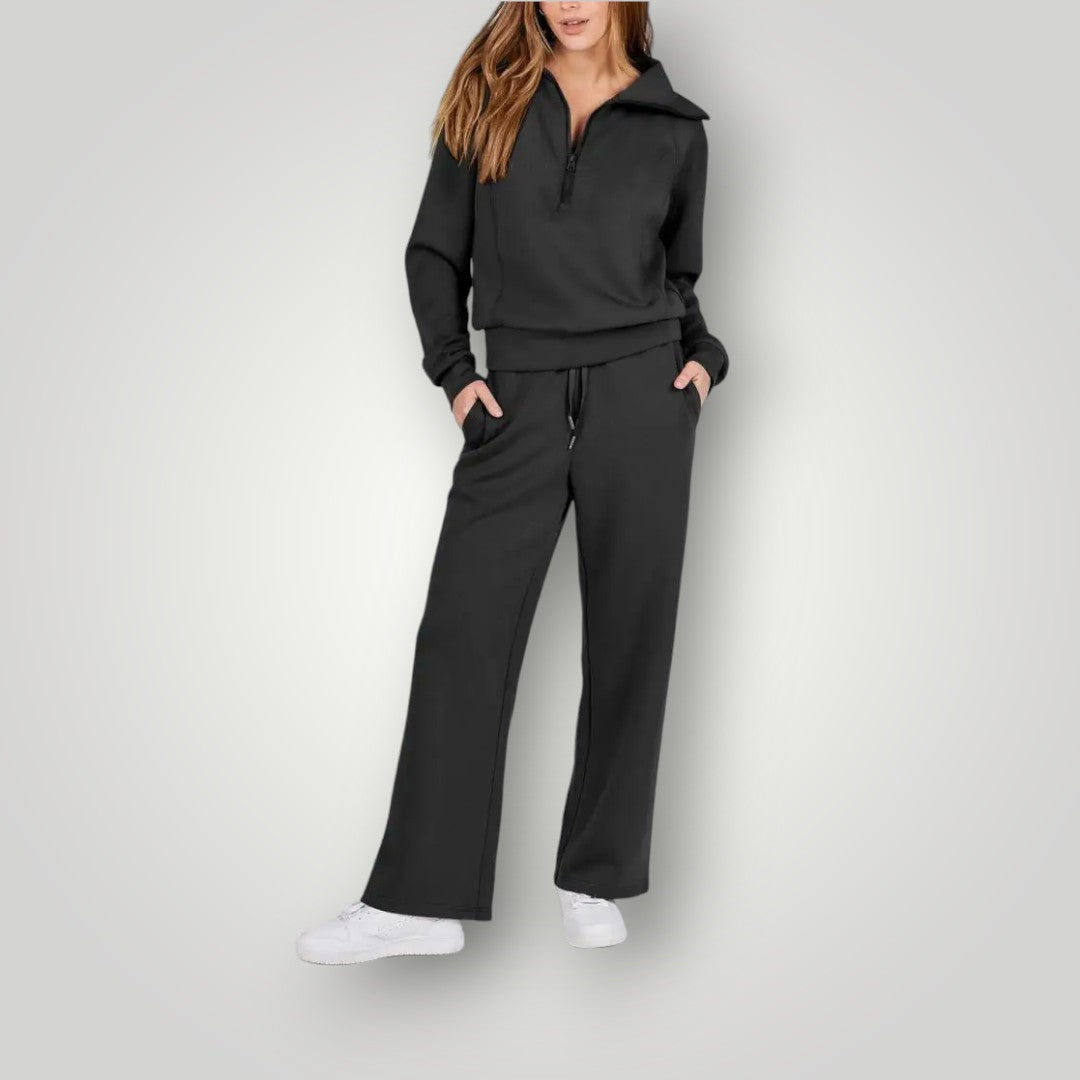 Ensemble femme confortable : sweat et pantalon jogging ultra-doux, parfait pour la détente et le cocooning.