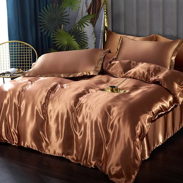 Ensemble satin luxe: housse de couette, draps et taies d'oreiller.  Douceur soyeuse, élégance et confort ultime.