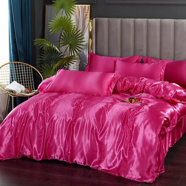 Ensemble satin luxe: housse de couette, draps et taies d'oreiller.  Douceur soyeuse, élégance et confort ultime.