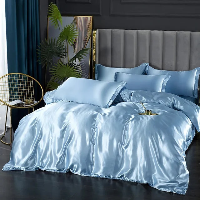 Ensemble satin luxe: housse de couette, draps et taies d'oreiller.  Douceur soyeuse, élégance et confort ultime.
