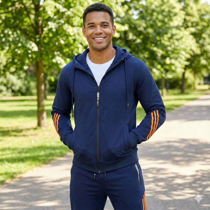 Ensemble survêtement hommes gris, sportif, coupe décontractée, idéal loisirs et confort.