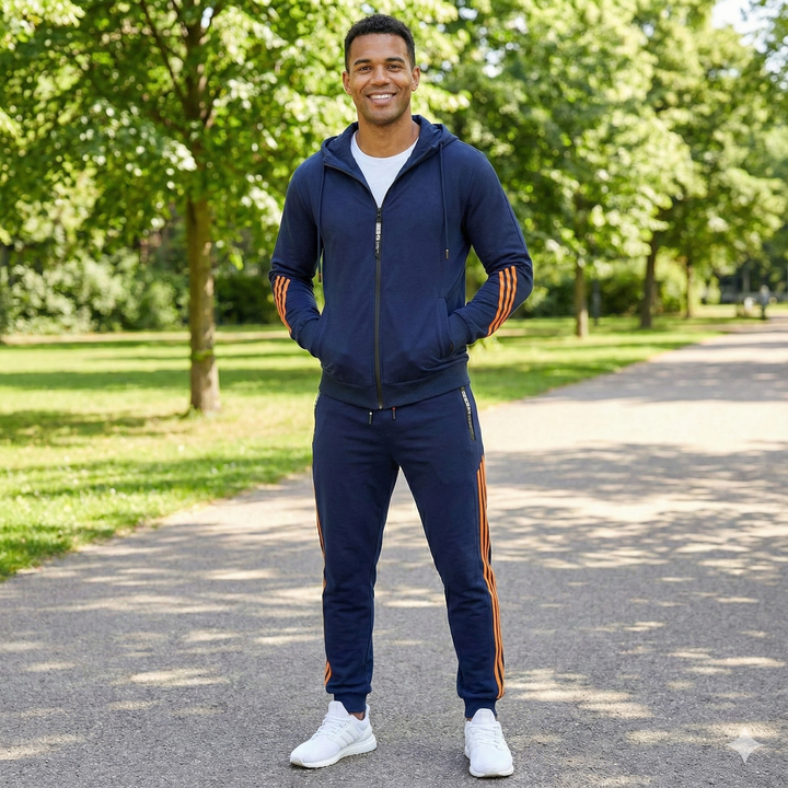 Survêtement homme noir, un ensemble moderne pour sport et détente, mode masculine.