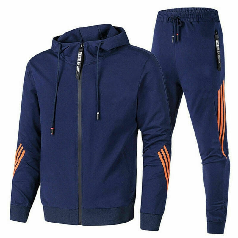 Ensemble homme survêtement bleu marine, confortable, parfait pour le sport et les loisirs.