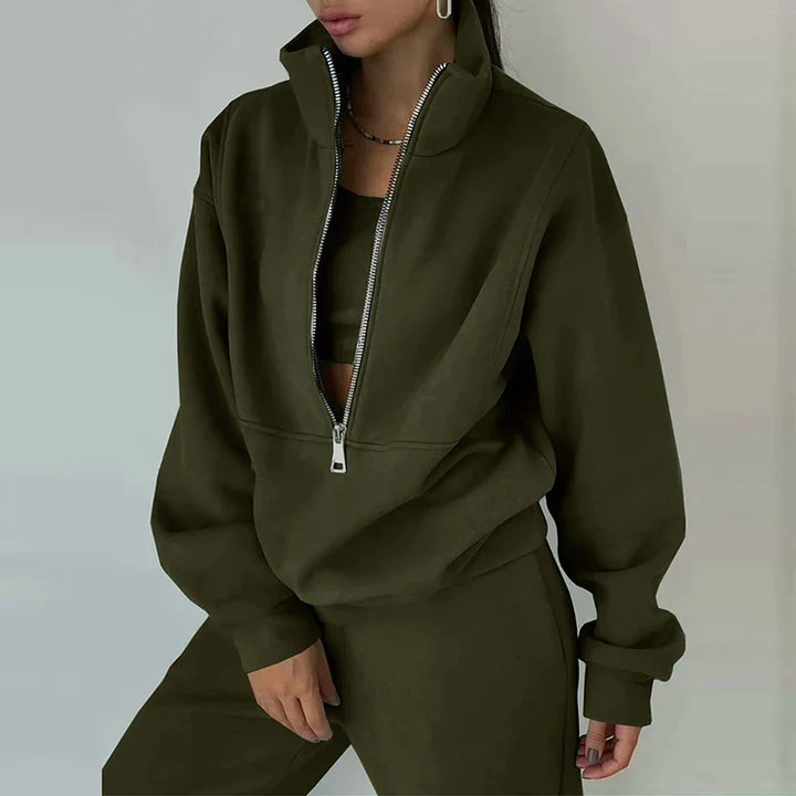 Ensemble survêtement polaire femme : sweat zippé & pantalon.  Confortable et stylé.