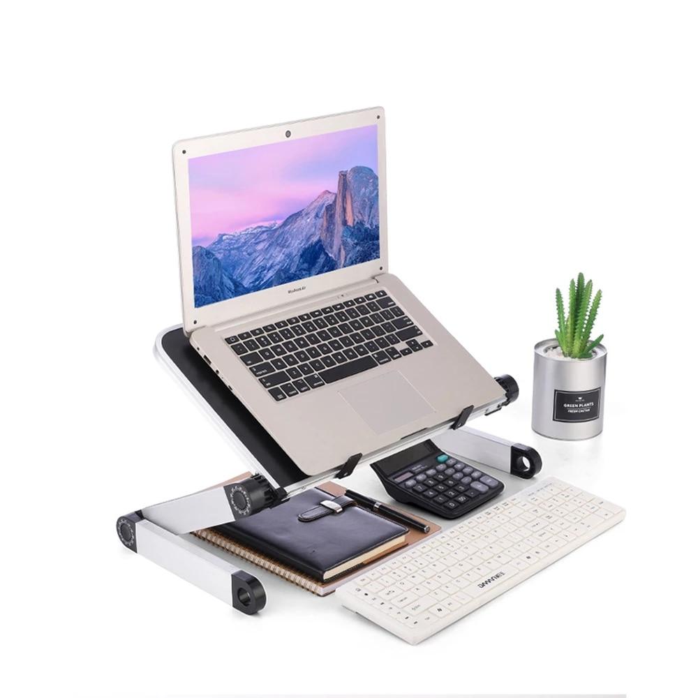 Ergonomic laptop stand, 360° adjustable, improves posture & comfort.  Lightweight, foldable design with ventilation.