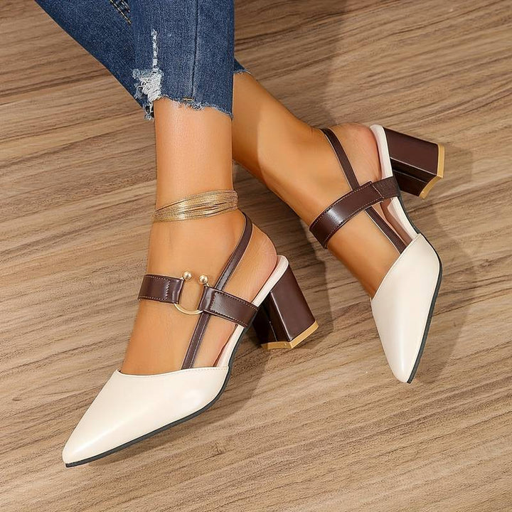 "Escarpins compensés orthopédiques femmes, bout pointu, confort élégant, talon bloc slingback, couleur noire."