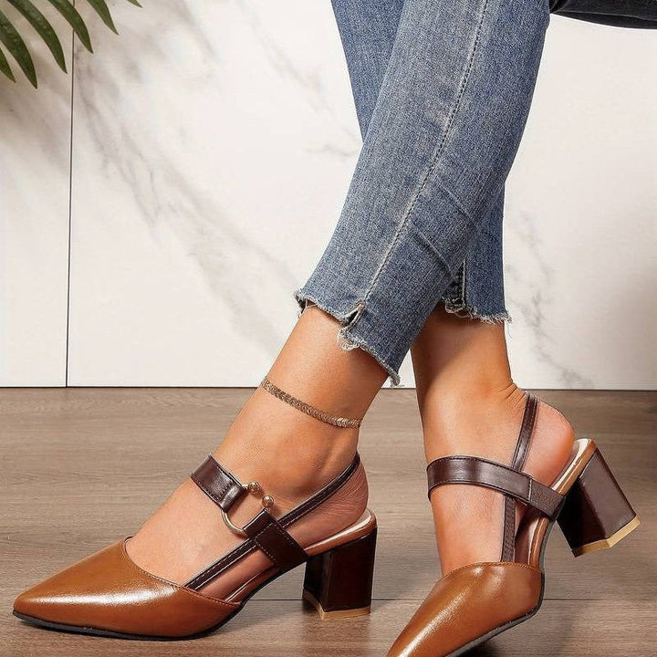 "Escarpins compensés orthopédiques femmes, bout pointu, confort élégant, talon bloc slingback, couleur noire."