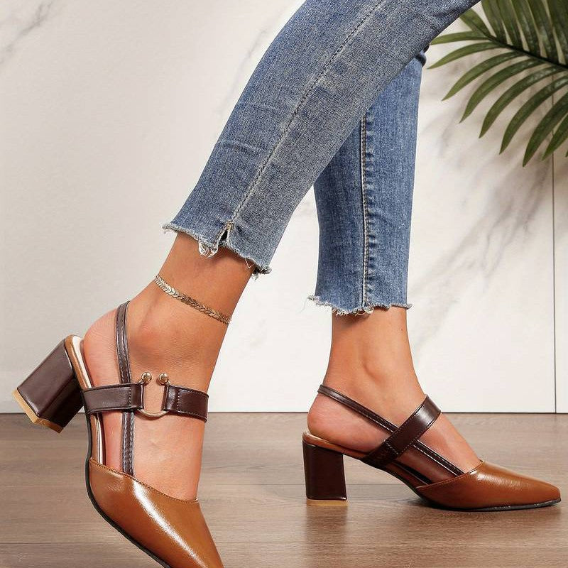"Escarpins compensés orthopédiques femmes, bout pointu, confort élégant, talon bloc slingback, couleur noire."