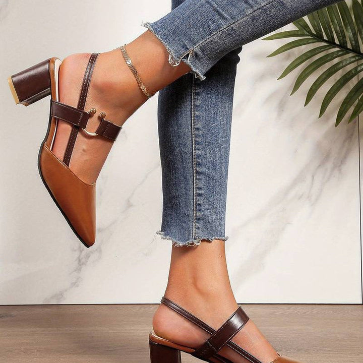 "Escarpins compensés orthopédiques femmes, bout pointu, confort élégant, talon bloc slingback, couleur noire."