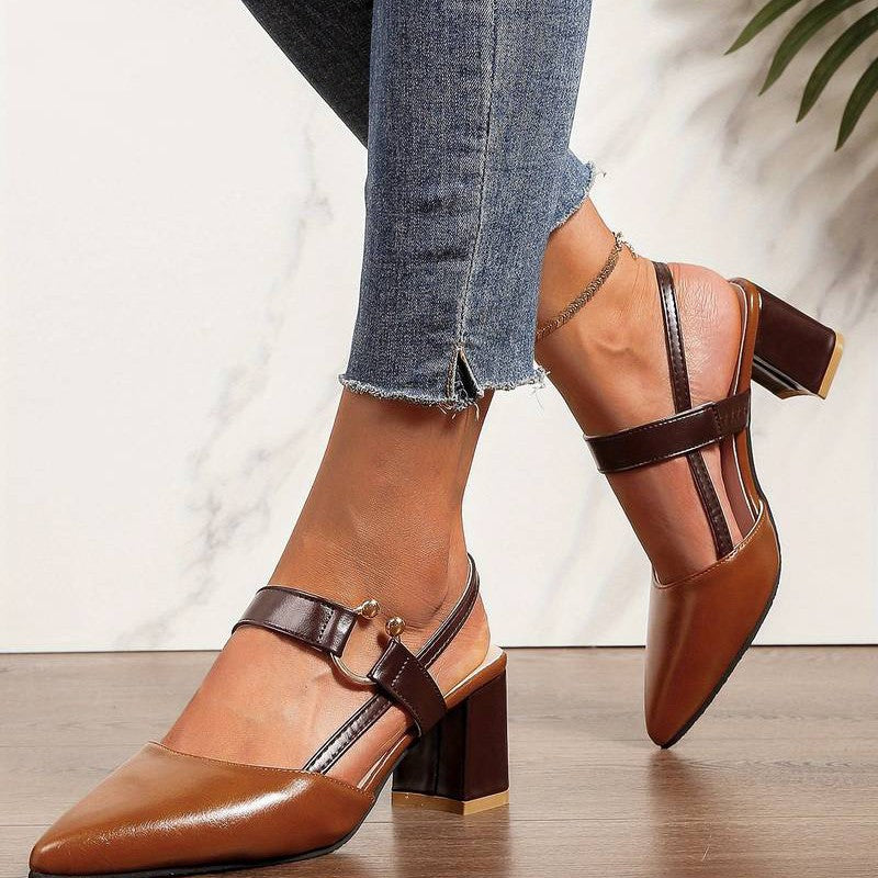 "Escarpins compensés orthopédiques femmes, bout pointu, confort élégant, talon bloc slingback, couleur noire."