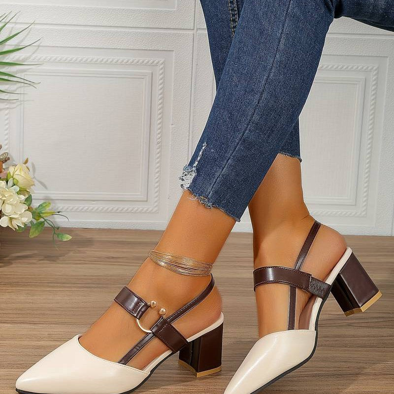 "Escarpins compensés orthopédiques femmes, bout pointu, confort élégant, talon bloc slingback, couleur noire."