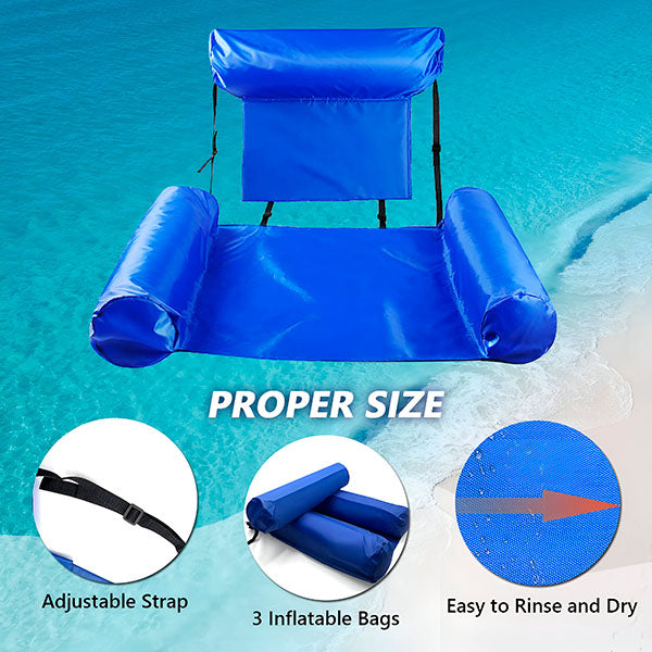 "Fauteuil de natation ergonomique flottant avec dossier, idéal pour confort et stabilité aquatique, piscine ou plage."