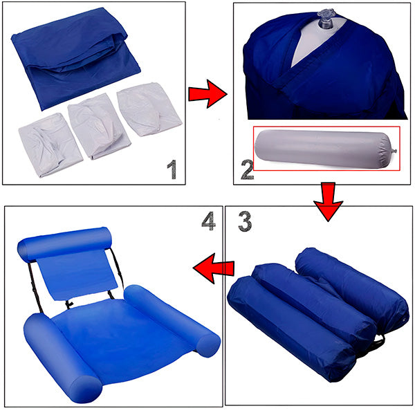 "Fauteuil de natation ergonomique flottant avec dossier, idéal pour confort et stabilité aquatique, piscine ou plage."