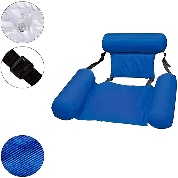"Fauteuil de natation ergonomique flottant avec dossier, idéal pour confort et stabilité aquatique, piscine ou plage."