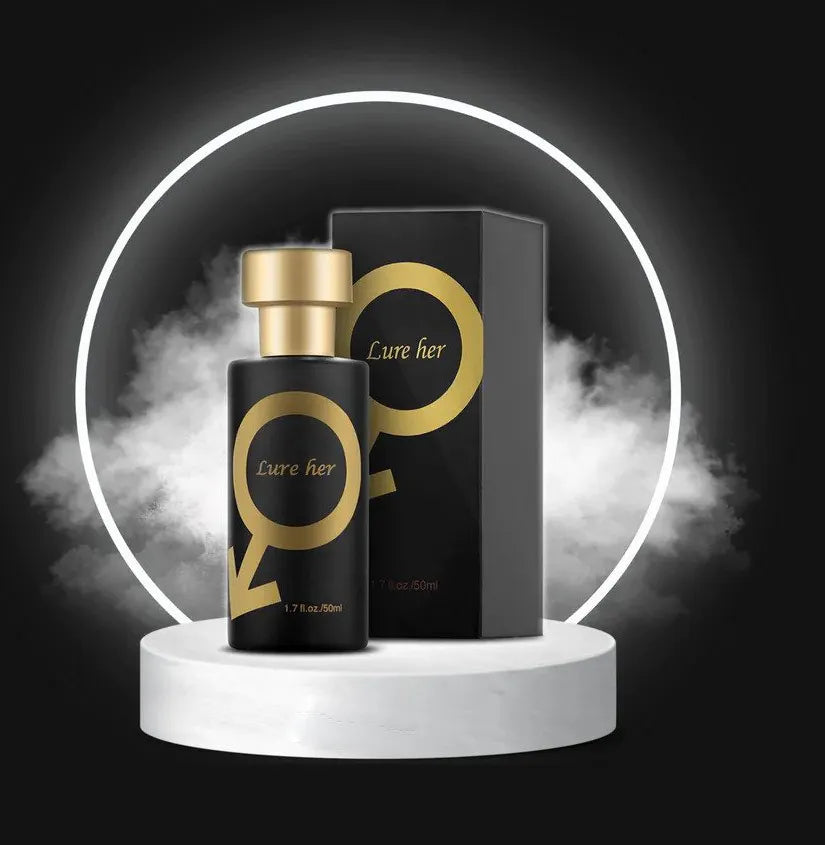 Flacon élégant d'Eau de Parfum aux Phéromones pour homme, parfumé et raffiné, sur fond neutre.